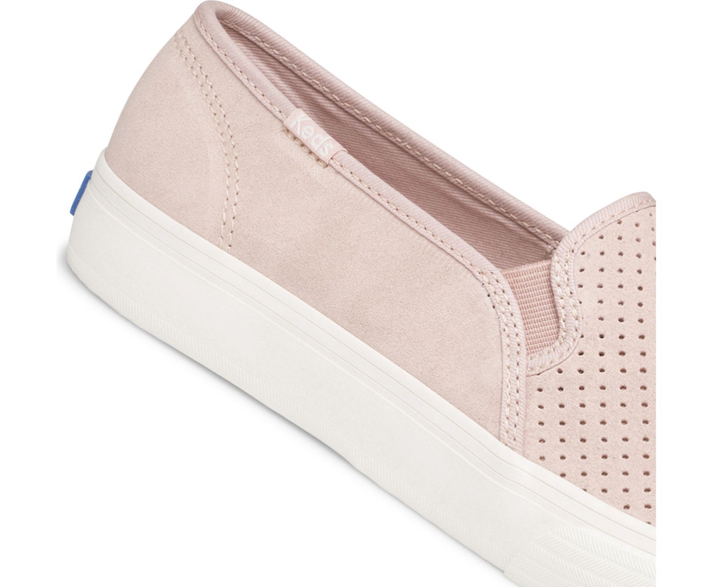 Slip On Γυναικεια - Keds Double Decker Perf Suede - Ροζ - JULIB8195